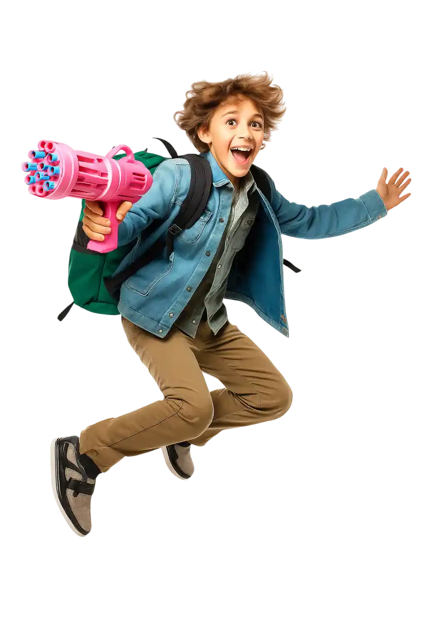 Boy with bubble gun